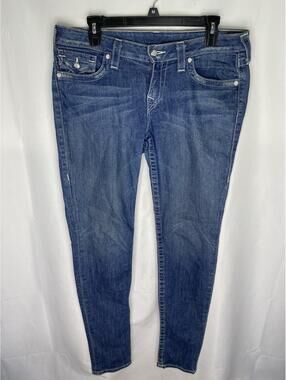 True Religion Womens Blue Skinny Denim Jeans Size 32 X 33 USA MADE